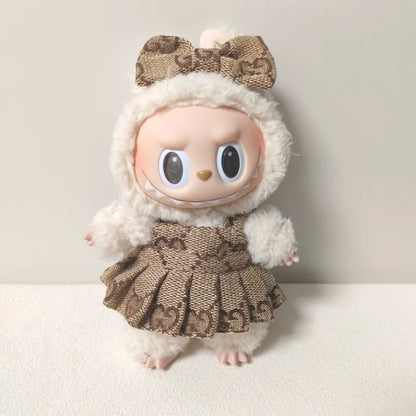 17cm Labubu II Mini Doll Clothes — Luxury Bow Headband Dress Outfit Set for Sitting, Party & Game Accessories