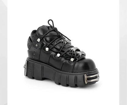 2024 New Punk Style Women's Platform Shoes – 6CM Lace-Up Gothic Ankle Boots with Metal Decor