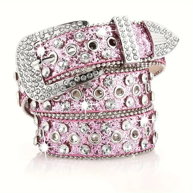 Women's Rhinestone Studded Belt - Hollow Pin Buckle Wedding & Party Accessory