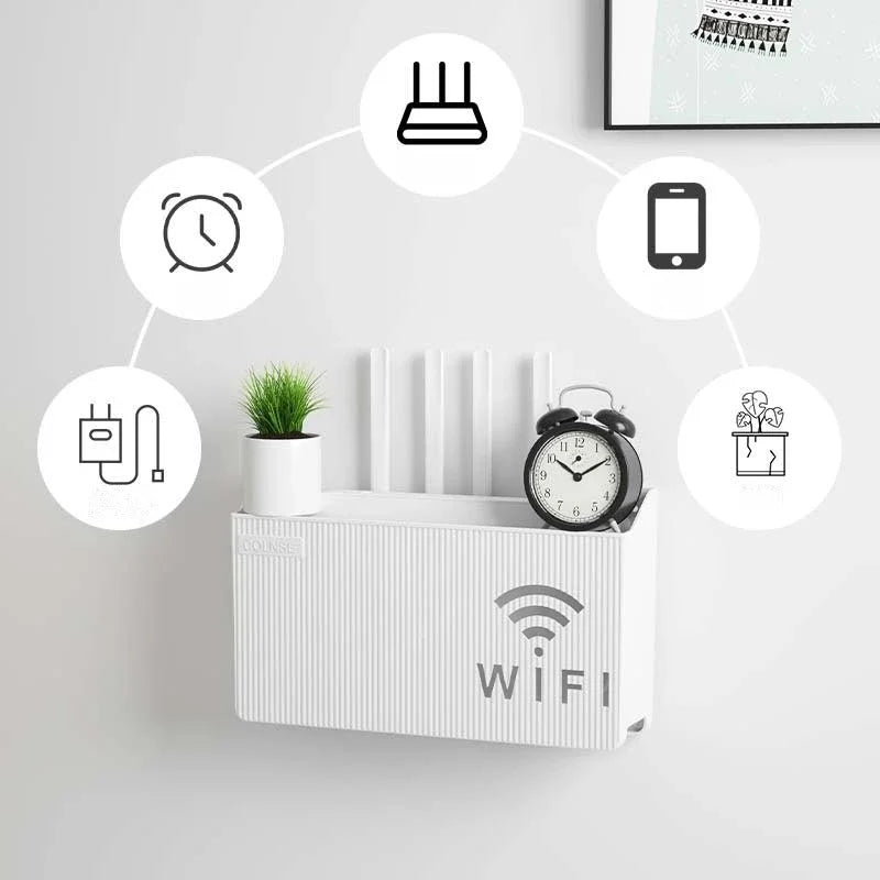 Wall-Mounted Wireless WIFI Router Shelf - ABS Plastic Storage Box, Cable Power Bracket Organizer for Living Room