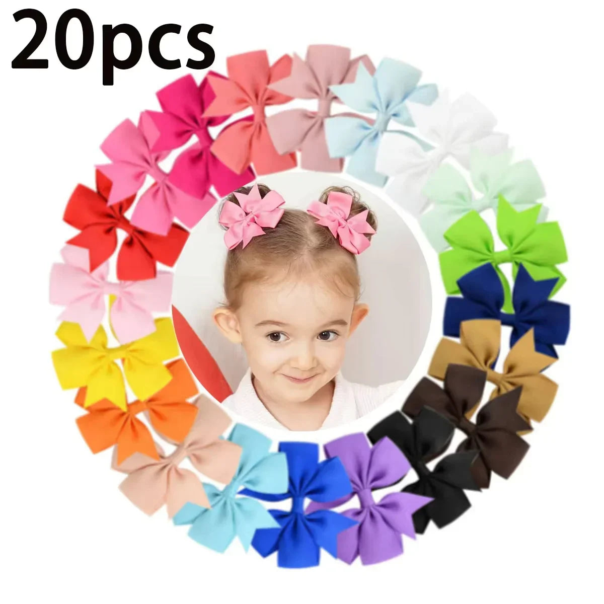 20/40PCS Sweet Candy Color Bow Hair Clip Set – Cute Ribbon Hairpins for Baby Girls & Kids Hair Accessories Gift