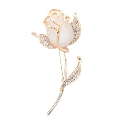 Luxury Tulip Flower Brooch Pin with White Stone – Elegant Rose Floral Jewelry for Women (2023 Design)