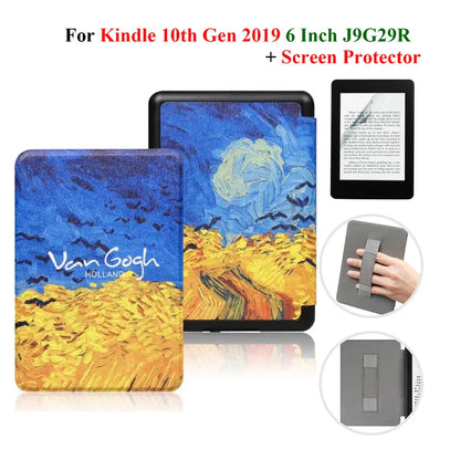 Kindle 10th Gen 6" Leather Case – Hand Strap & Screen Protector Cover with Wake/Sleep Function (2019, J9G29R)