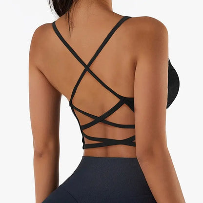 Women's Cross Strap Sports Bra Top - Push-Up Yoga Gym Crop Top - Fitness Brassiere with Breathable Fabric