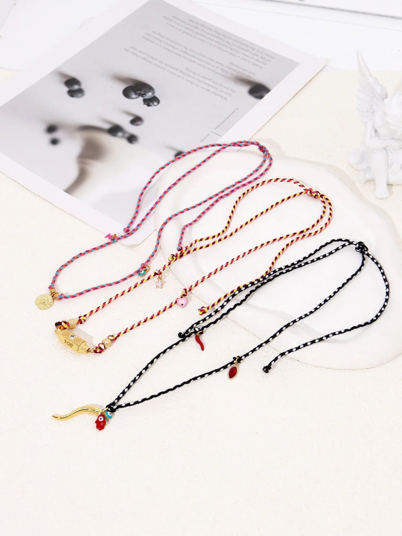 Colorful Cotton Rope Choker Necklace - Evil Eye Charm Pendant Jewelry for Women