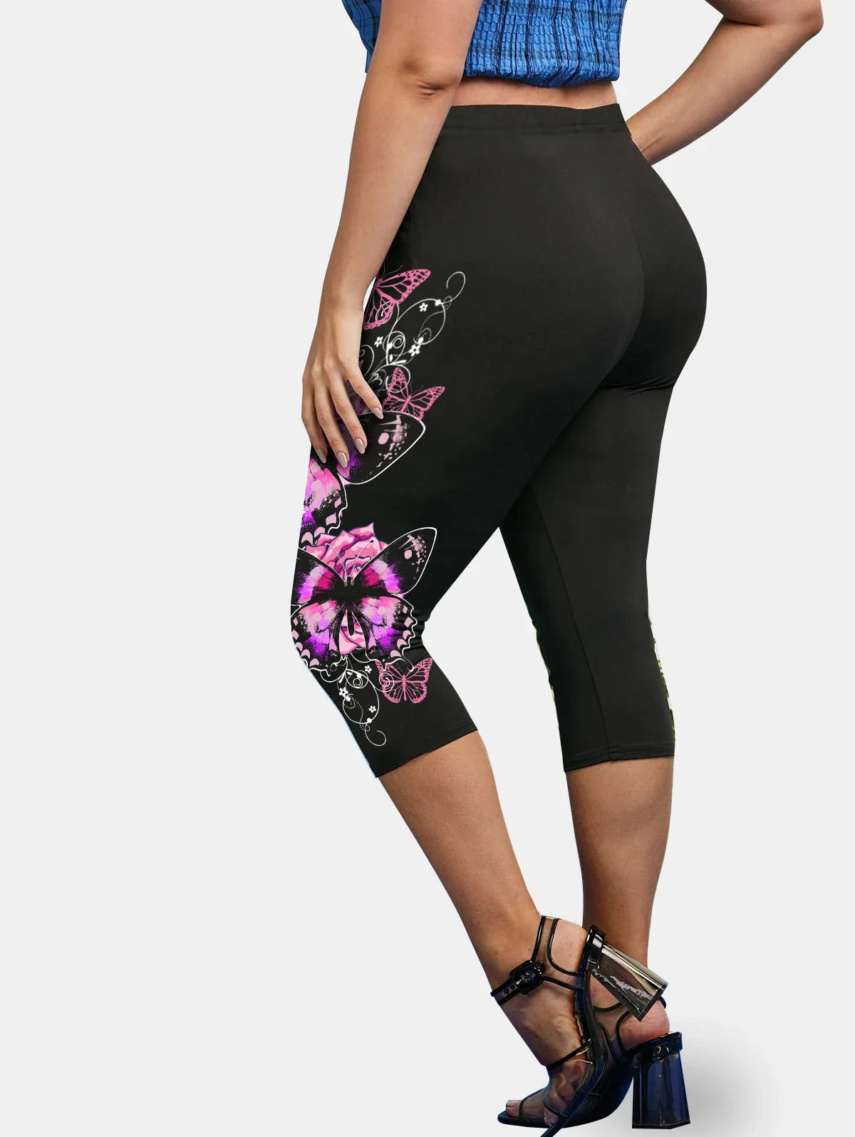 Plus Size Women High Waist Capri Leggings 5XL, Body Shaping Yoga Jeggings, 3D Printed Skinny Stretch Pencil Pants Casual Wear