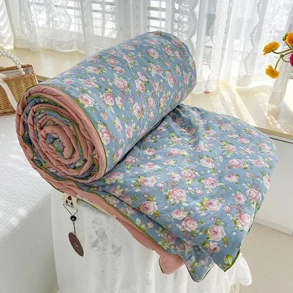 Washed Double Gauze Quilt – Lightweight Summer Comforter with Soya Fibre Filling, Soft & Breathable for Queen Size