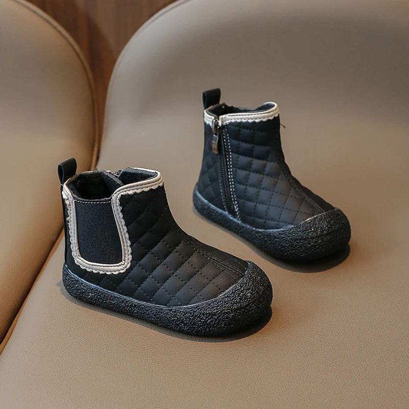 Autumn Winter Baby Girls Boots — Waterproof, Windproof, Non-Slip Plush Ankle Shoes for Kids