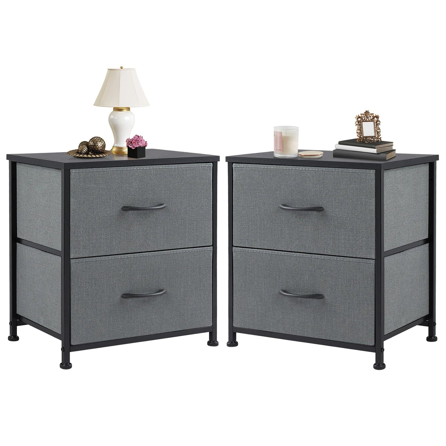 Nightstand Bedside Table – Coffee, Sofa & Tea Table with 2 Fabric Drawers for Bedroom Storage & Clothes Display