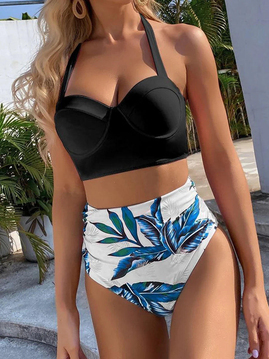 Women’s Butterfly Print Push Up Bikini Set - High Waist Padded Swimsuit for Summer Beachwear