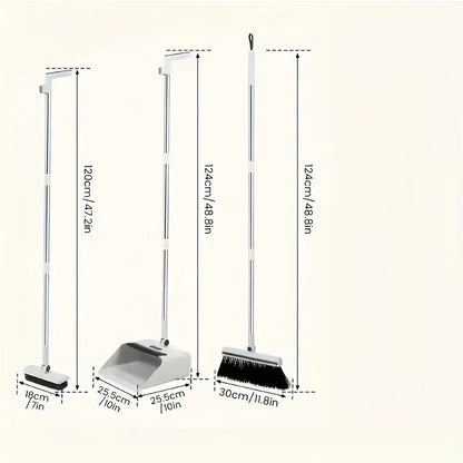 3-in-1 Folding Broom & Dustpan Set - Multi-Surface Floor Cleaning Brush with Strong Bristles