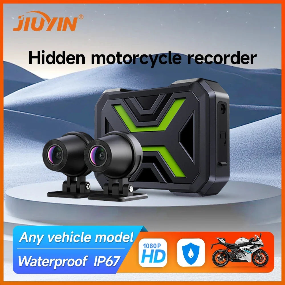 JIUYIN Dual Motorcycle Action Camera – 1080P Front & Rear DVR, Waterproof Dash Cam with WiFi
