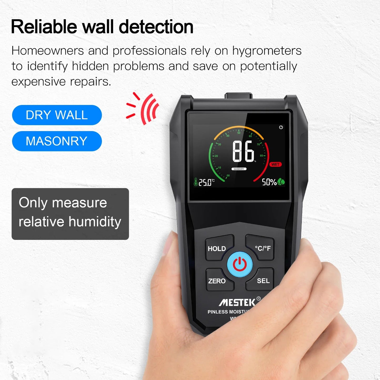 Non-Contact Wood Moisture Meter | Digital Electromagnetic Timber Humidity Tester with Color Screen