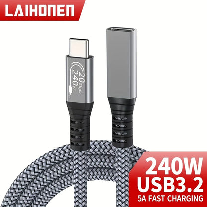 10ft USB-C Extension Cable – 240W Fast Charging, 20Gbps Data Transfer, 4K Video Compatible with USB-C 3.2 Devices