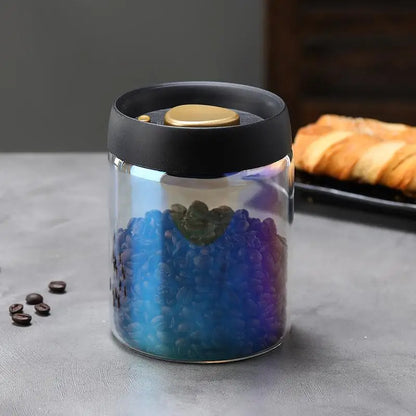 Vacuum Sealed Glass Coffee Bean Jar — Airtight, Moisture-Proof Household Container with Air Extraction for Fresh Coffee