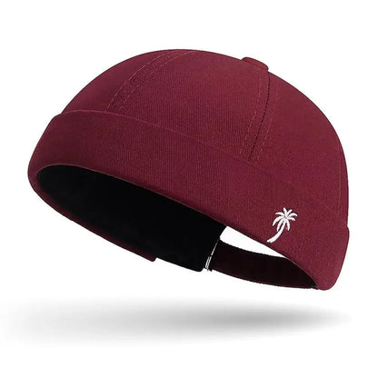 Unisex Brimless Docker Beanie Hat – Spring Autumn Streetwear Hip Hop Embroidered Coconut Tree Cap for Men & Women