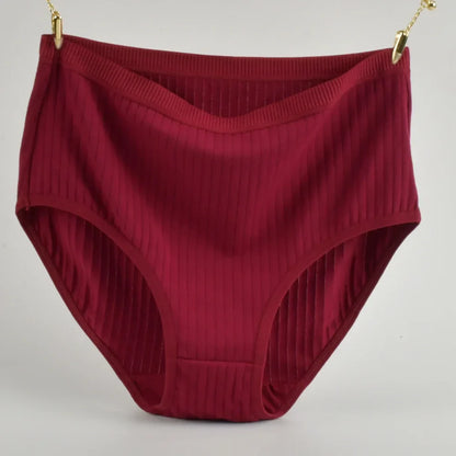 Soft High Waist Cotton Panties – Breathable Plus Size Women’s Underwear, Striped Lingerie Briefs