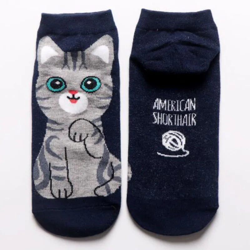 5 Pairs Women's Cute Cartoon Cat Ankle Socks - Breathable & Stylish for Everyday Wear