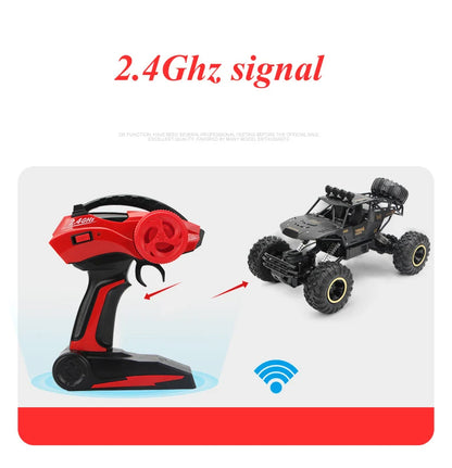 1:12/16 RC Off-Road Truck – 4WD Remote Control Car with Metal Shell & LED Lights for Kids