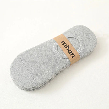 5 Pairs Women's Silicone Invisible Boat Socks - Summer Solid Color Ankle Socks, Soft Cotton Slipper, Size 35-40 EUR