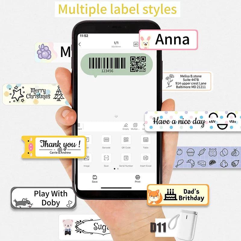 NIIMBOT D11 Portable Thermal Label Maker | Wireless No-Ink Printing Machine for Home & Office