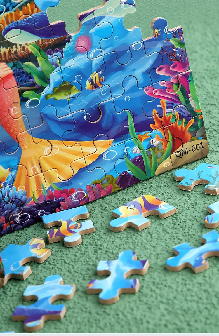 60PCS Cartoon Jigsaw Puzzle with Metal Box – Kids Educational Animal & Vehicle Puzzle Game
