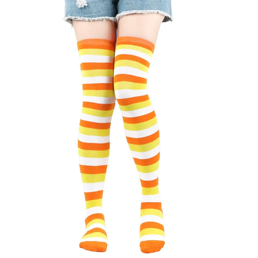 Stylish Knee-Length JK Striped Socks for Women & Girls – Multi-Color Cute Thigh-High Socks   1/2