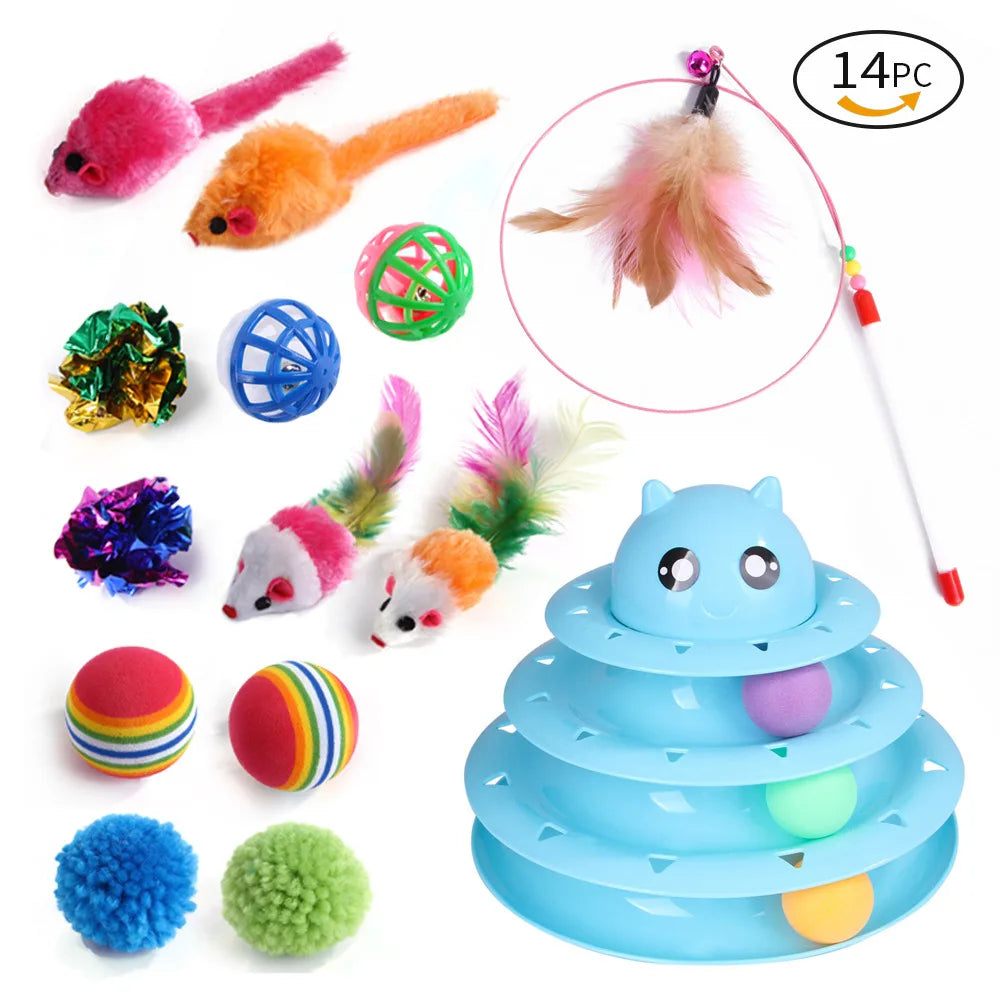 20-Piece Cat Toy Set - Interactive Kitten Toys with Feather Wand, Sisal Mouse, Bell & Balls
