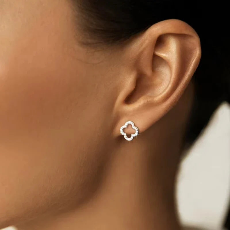 Women’s Leaf Hollow Zircon Stud Earrings – Elegant Triple Flower Fashion Jewelry for Party & Gift