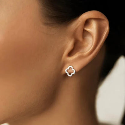 Women’s Leaf Hollow Zircon Stud Earrings – Elegant Triple Flower Fashion Jewelry for Party & Gift