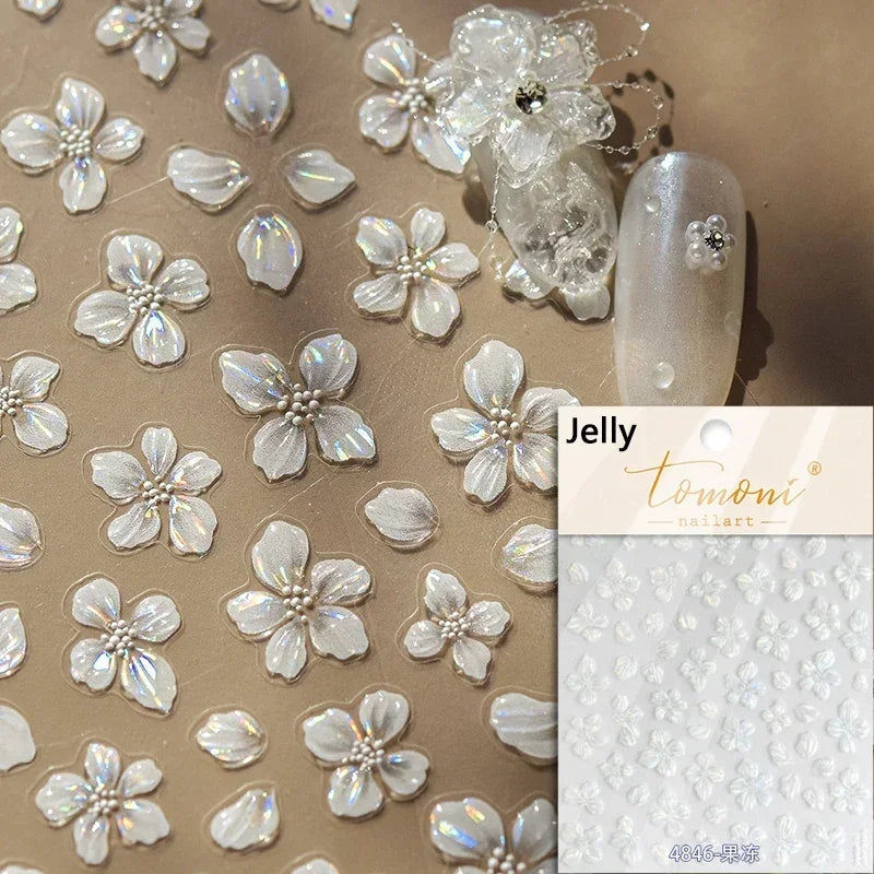 Floral Nail Art Stickers - White Rose Lily Daisy Peony Cherry Blossom & Magnolia Manicure Decals for DIY Nails
