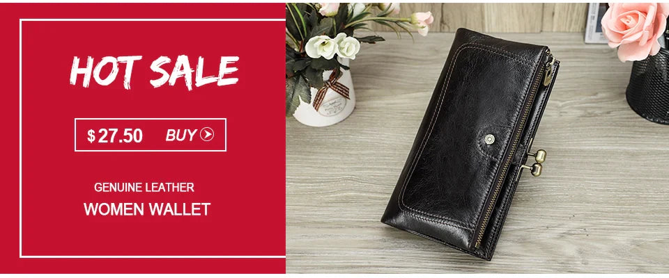 Women's Genuine Leather Long Wallet – Fashion Clutch with Coin Purse, Card Holder & Phone Pocket by Contact's