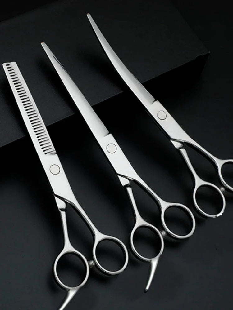 Pet Grooming Scissors Set – Professional Dog Hair Trimming Tools, Bent & Straight Scissors, Teddy Haircut Clippers
