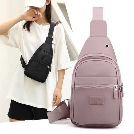Women's Pure Color Nylon Chest Bag – Casual Shoulder & Crossbody Bag, Fashionable High-Quality Female Bag