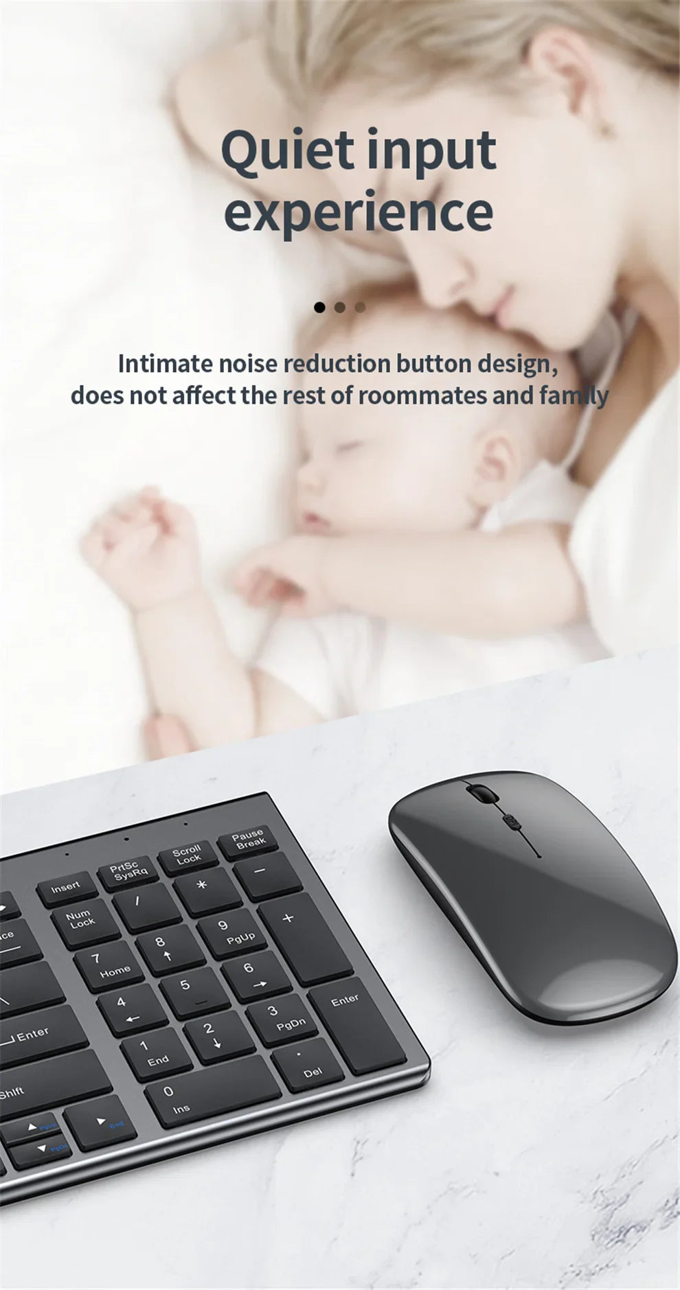 Gray Bluetooth 5.0 & 2.4G Wireless Keyboard and Mouse Combo – Rechargeable Full-Size Set for Notebook & Laptop