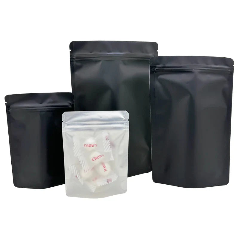 20–100PCS Black Matte Zipper Bags — Smell-Proof Mylar Pouches with One-Side Clear Window