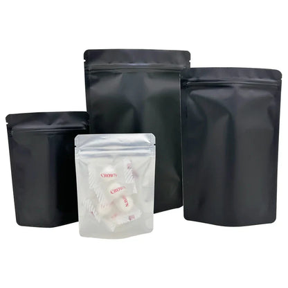 20–100PCS Black Matte Zipper Bags — Smell-Proof Mylar Pouches with One-Side Clear Window