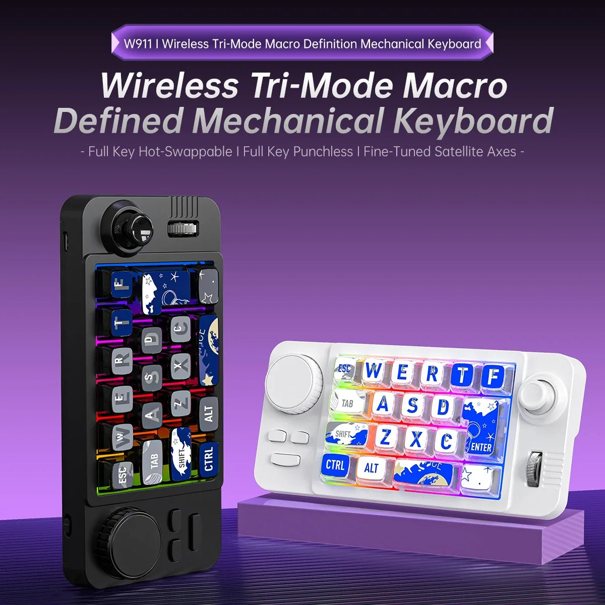 Rechargeable Mechanical Gaming Keypad - Bluetooth 2.4G Wireless & Wired Programmable Joystick Keyboard with RGB Backlit
