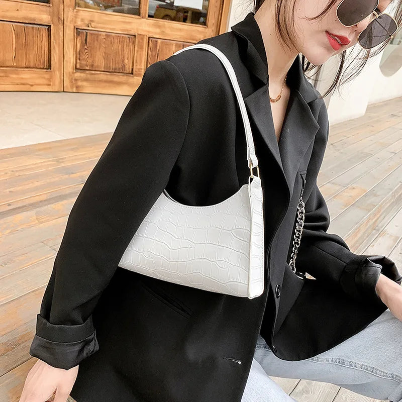 Retro Alligator Pattern PU Leather Handbag for Women – Small Shoulder & Clutch Tote Purse