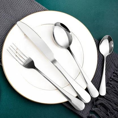 24-Piece Stainless Steel Black Flatware Set — Elegant Knife, Fork & Spoon Cutlery with Mirror Polish, Gold Accents, Dishwasher Safe