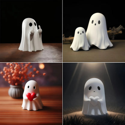 Middle Finger Ghost Statue - Cute Halloween Horror Figurine for Coffee Table & Home Decor