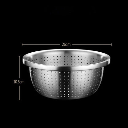 Stainless Steel Drain Basket Colander – Round Rice Cleaning Sieve & Fruit Vegetable Washing Strainer for Kitchen Use