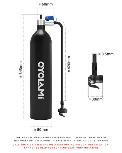 CYCLAMI 1.2L Aluminum Tire Booster – MTB & Road Bike Tubeless Inflator Air Bottle with Valve Cylinder