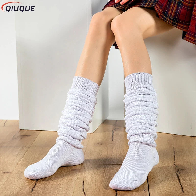 White & Black Loose Slouch Socks – JK Uniform Cosplay Leg Warmers for Women & Girls