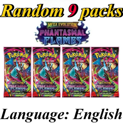 9 Pack Pokémon Trading Cards Set - English Booster Packs with Bright Stars, Prismatic Evolutions and Paldean Fates Gift Collection