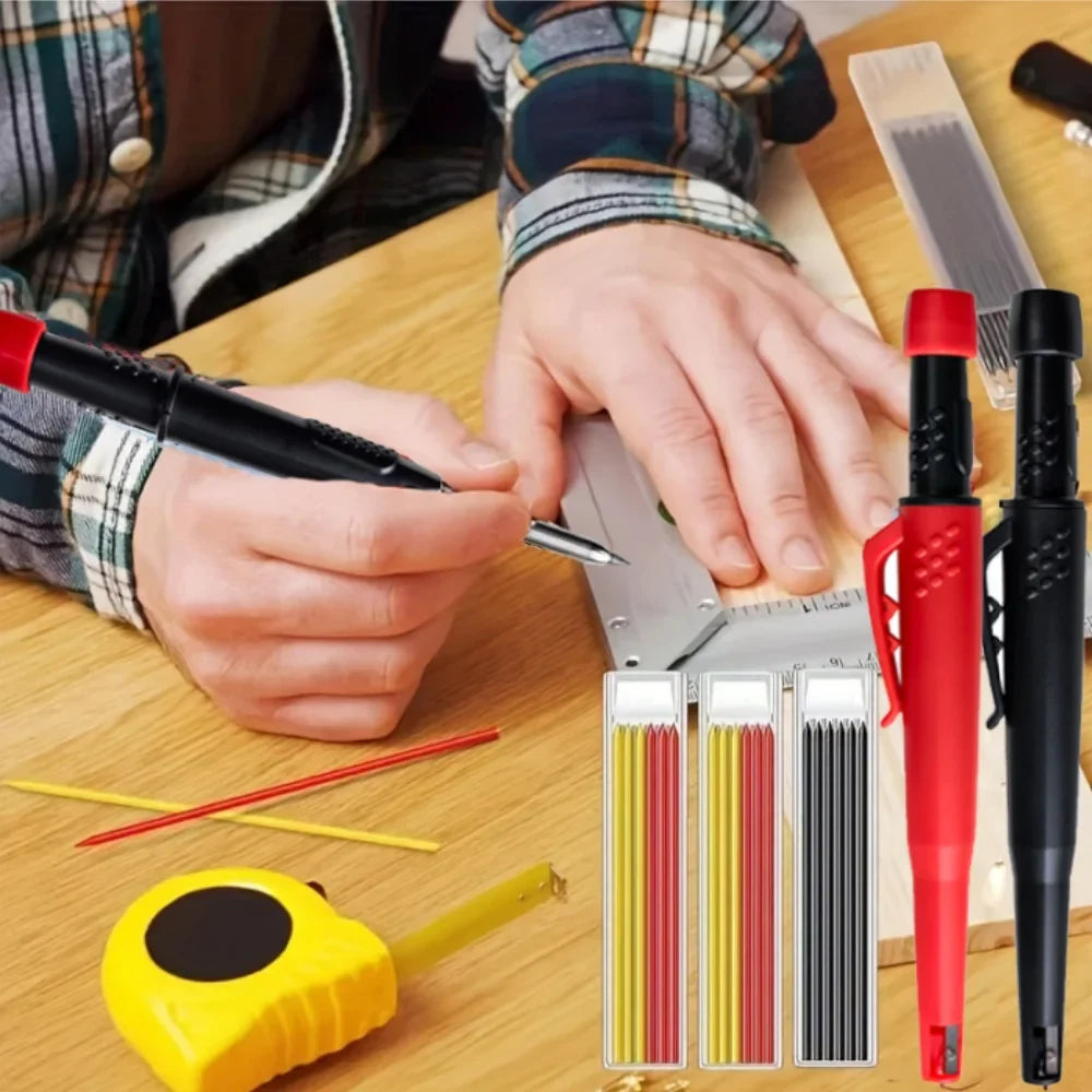 Solid Carpenter Pencil Set — 2.8mm Mechanical Pencil Marker with Built-In Sharpener for Woodworking, Construction, and Architecture