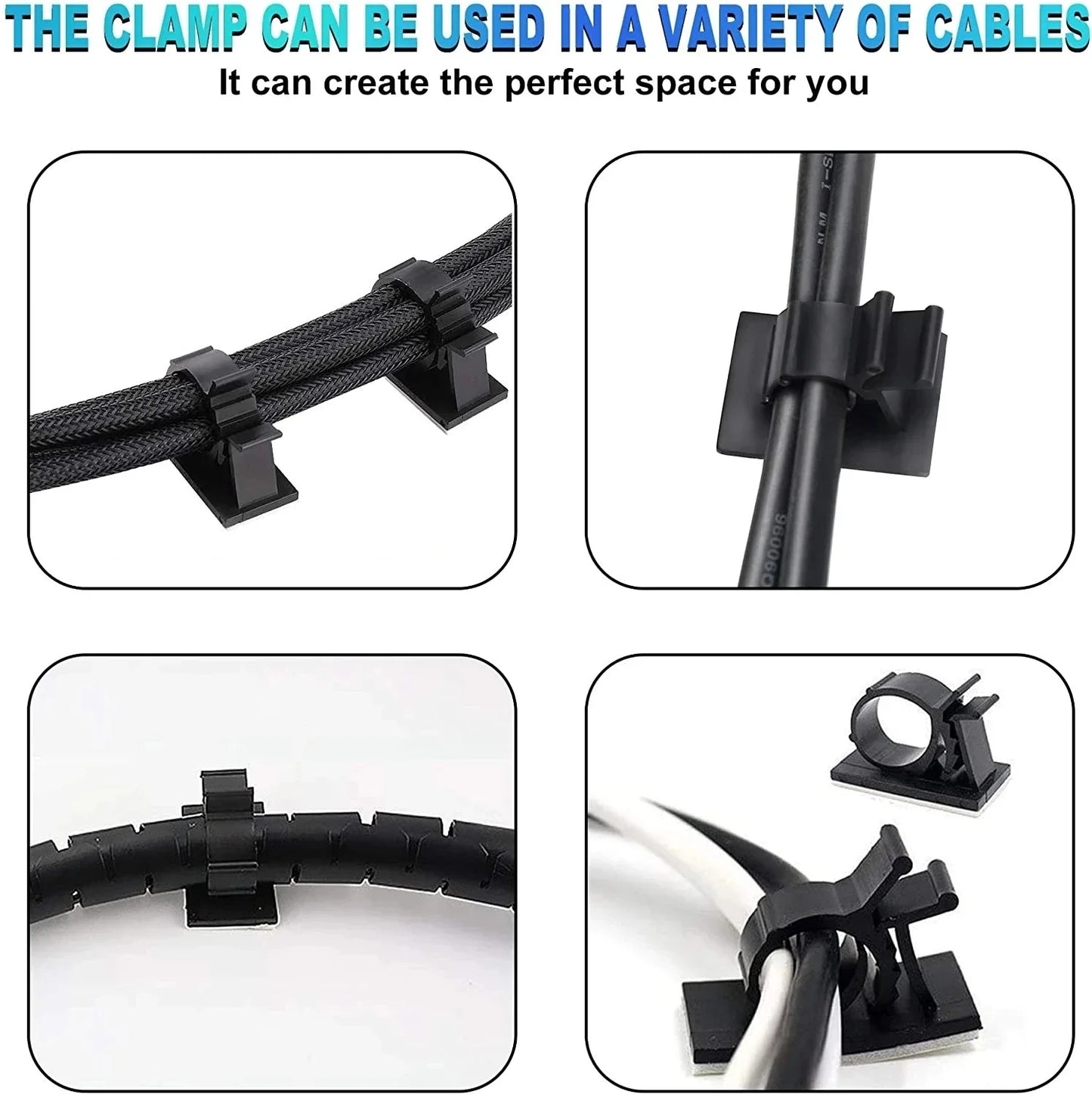 Adjustable Cable Organizer Clips - Self-Adhesive Cord Holder for Desk, Car, PC, TV - Cable Management Clamp for Charging Wires