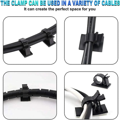 Adjustable Cable Organizer Clips - Self-Adhesive Cord Holder for Desk, Car, PC, TV - Cable Management Clamp for Charging Wires
