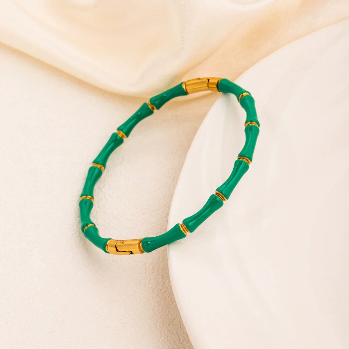 Women’s Fashion 18K Gold Plated Stainless Steel Bamboo Node Oil Drop Bracelet – Non-Fading Electroplated Jewelry Accessory
