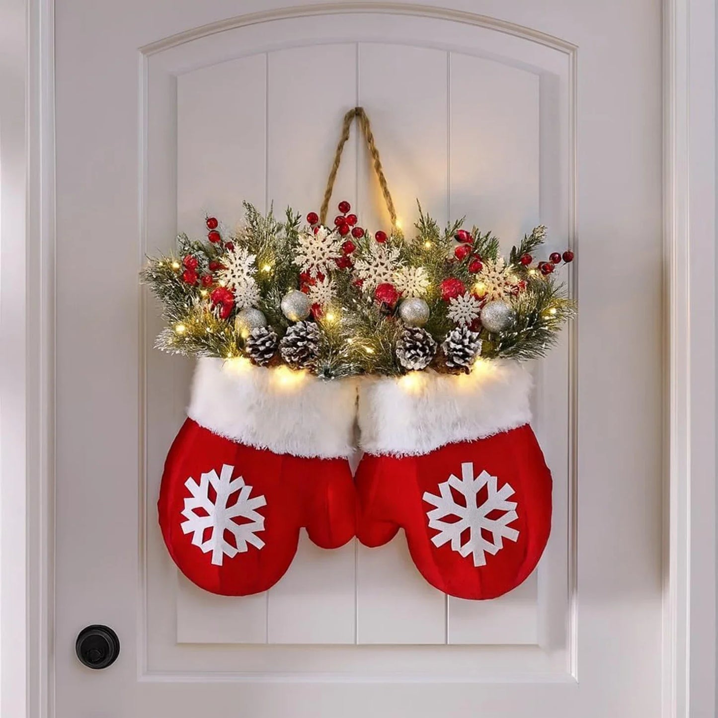 2025 Christmas Glove-Shaped Artificial Flower Garland Wreath — Window & Door Holiday Decoration